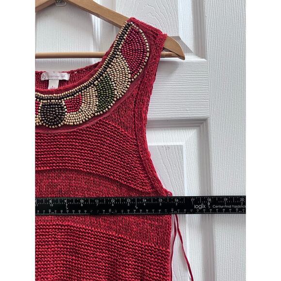 Crochet Open Knit Beaded Embellished Fringe Trim Tunic Micro Mini Dress Large - Picture 7 of 9